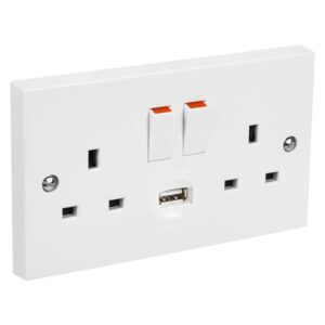 2 Gang Switched Wall Socket with USB